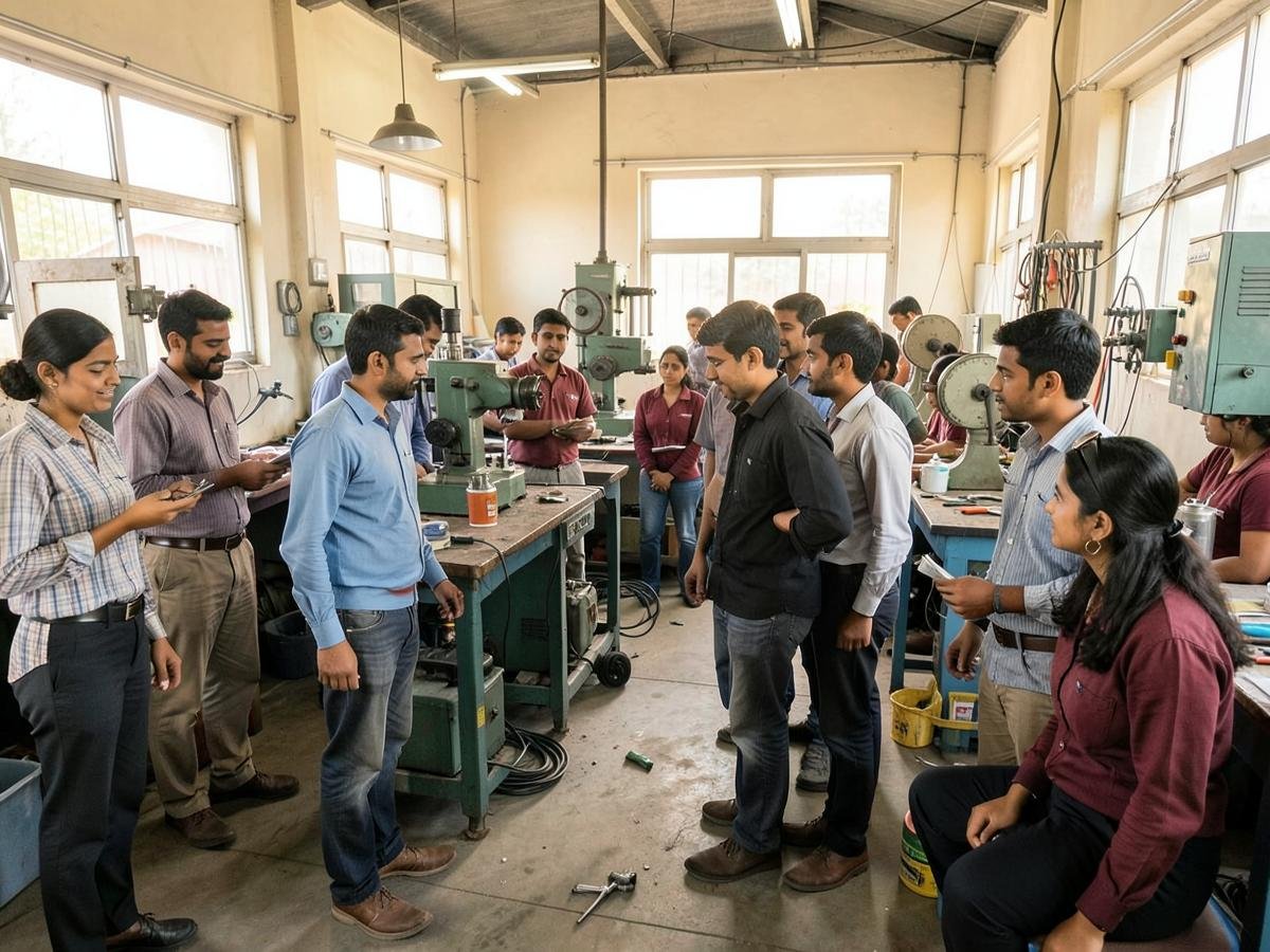 Students participating in a practical engineering workshop